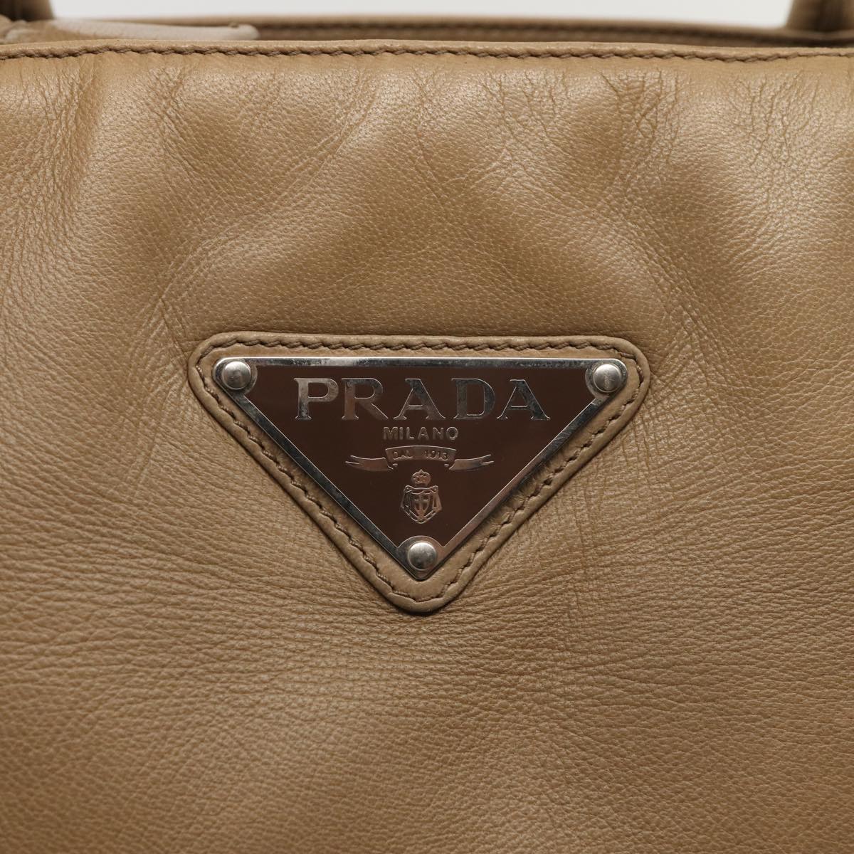 PRADA Hand Bag Leather Beige Auth bs17597