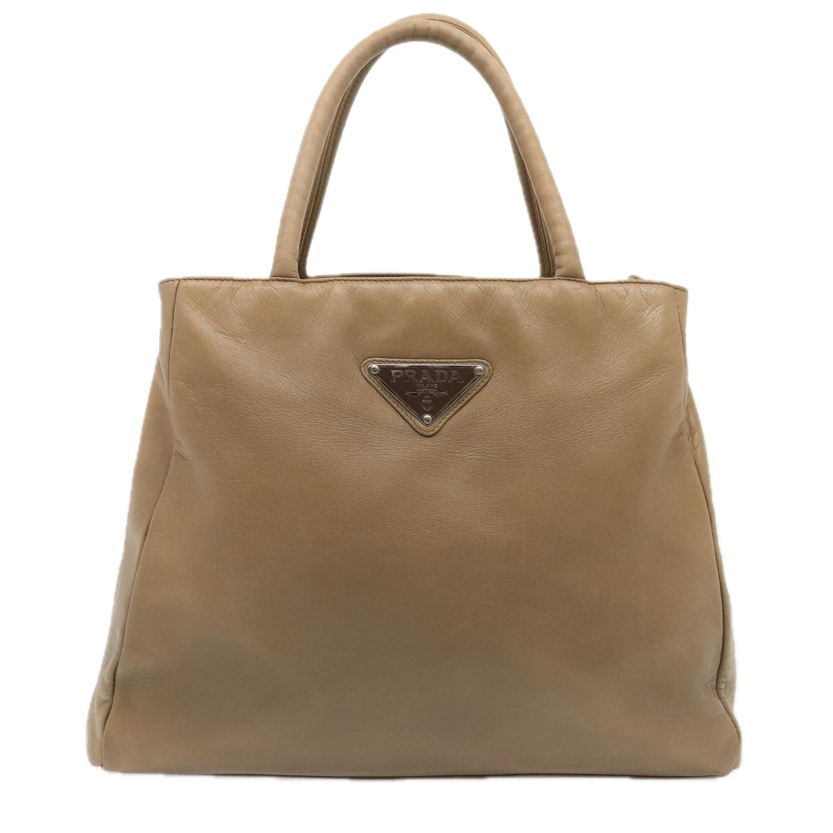 PRADA Hand Bag Leather Beige Auth bs17597