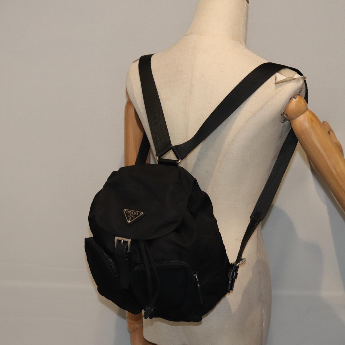 PRADA Backpack Nylon Black Silver Auth bs17598