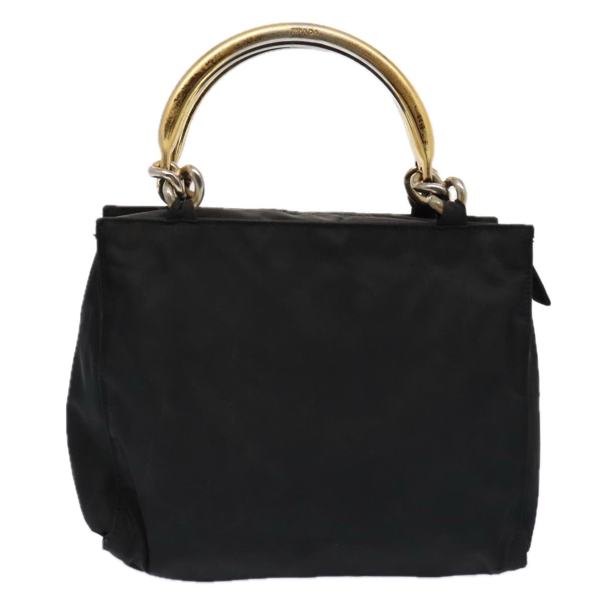 PRADA Hand Bag Nylon Black Gold Auth bs17601 - 0