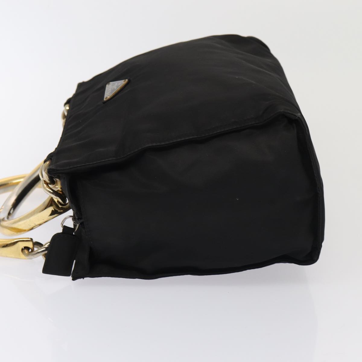 PRADA Hand Bag Nylon Black Gold Auth bs17601