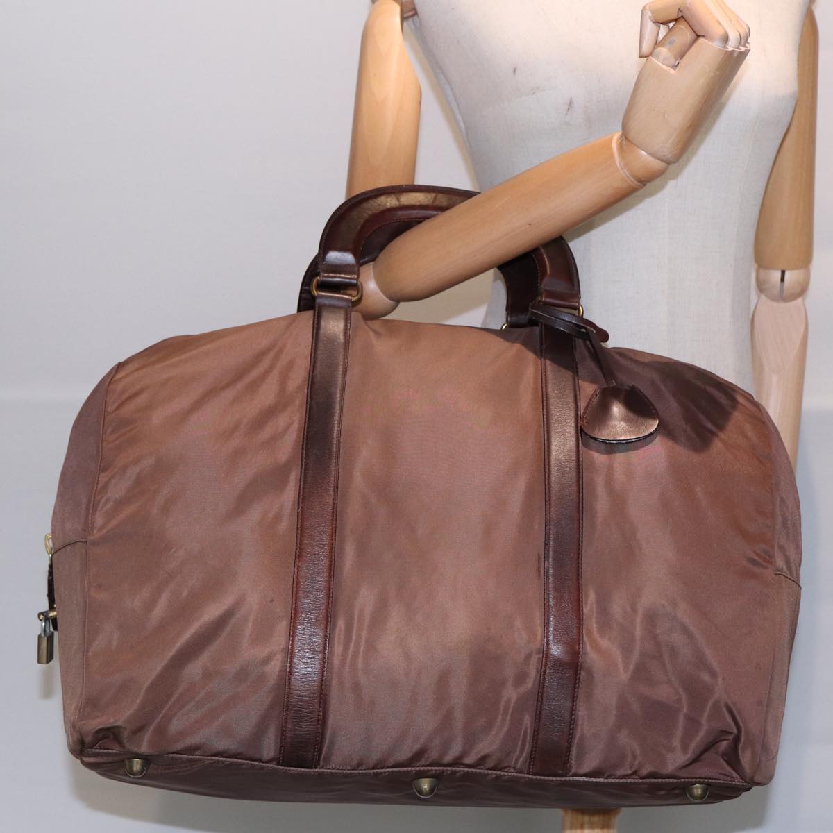 PRADA Boston Bag Nylon Gold Brown Auth bs17606