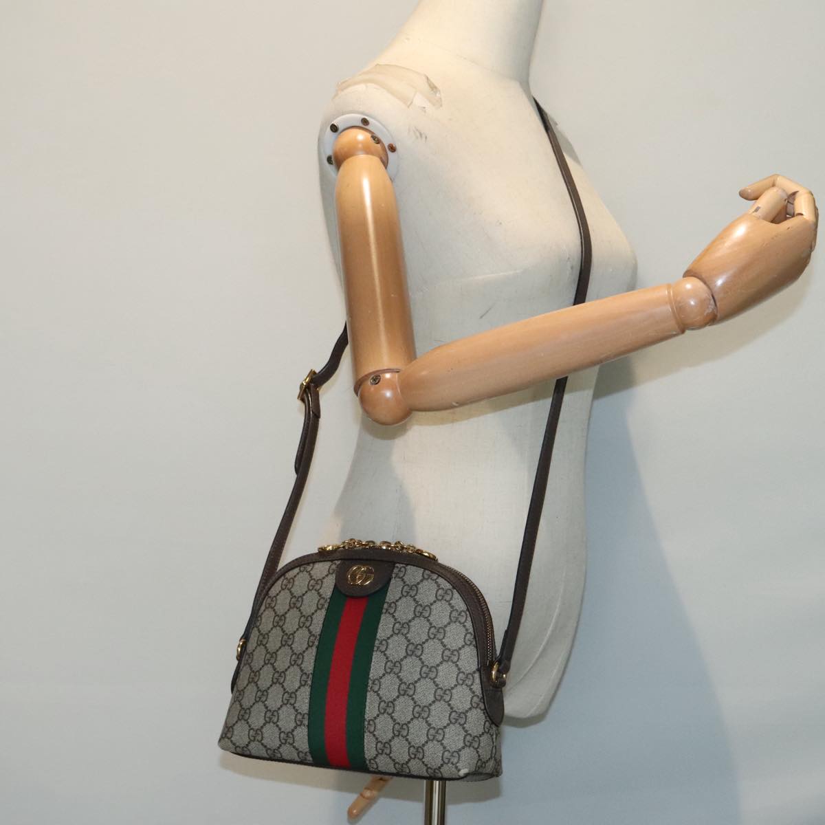 GUCCI GG Supreme Web Sherry Line Shoulder Bag PVC Beige 499621 Auth bs17609