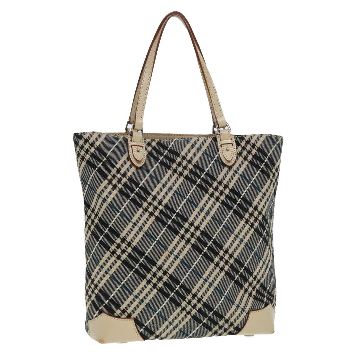 BURBERRY Nova Check Blue Label Tote Bag Canvas Blue Silver Auth bs17615