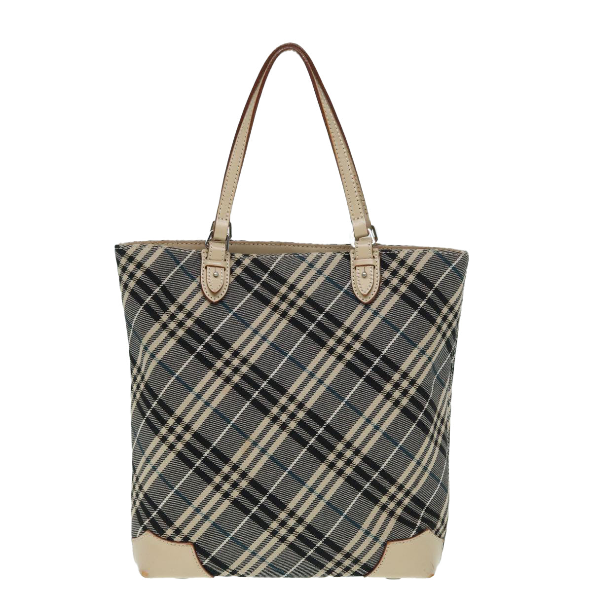 BURBERRY Nova Check Blue Label Tote Bag Canvas Blue Silver Auth bs17615 - 0