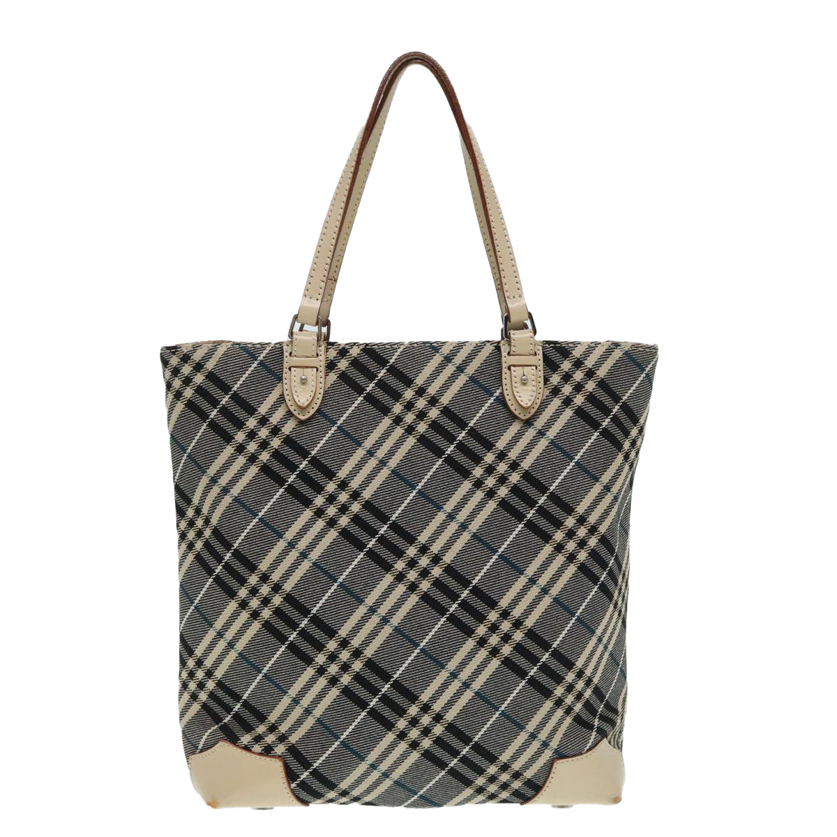 BURBERRY Nova Check Blue Label Tote Bag Canvas Blue Silver Auth bs17615