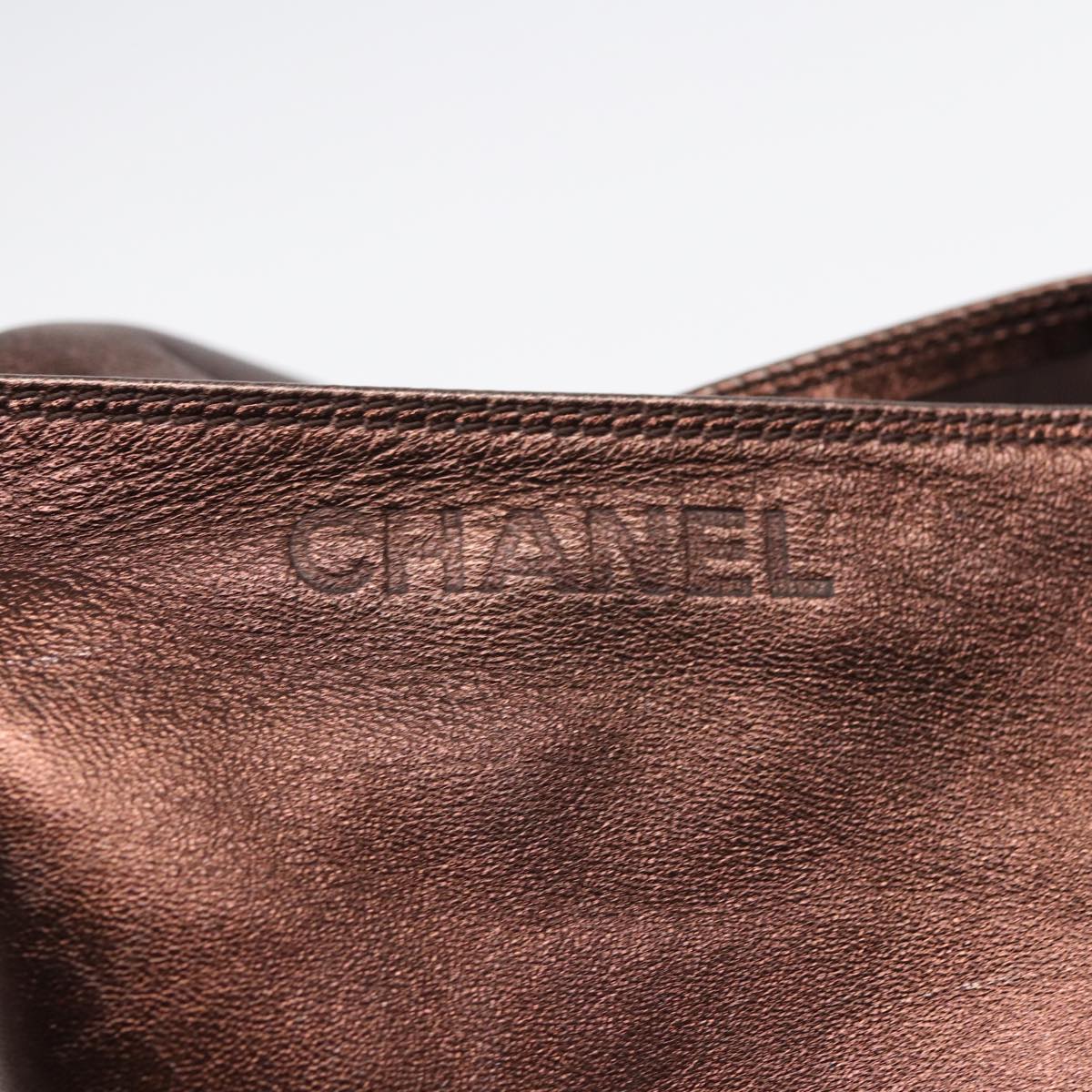 CHANEL Shoulder Bag Leather Bronze Gold CC Auth bs17616