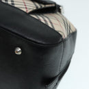 BURBERRY Nova Check Hand Bag Canvas Beige Silver Auth bs17636-16