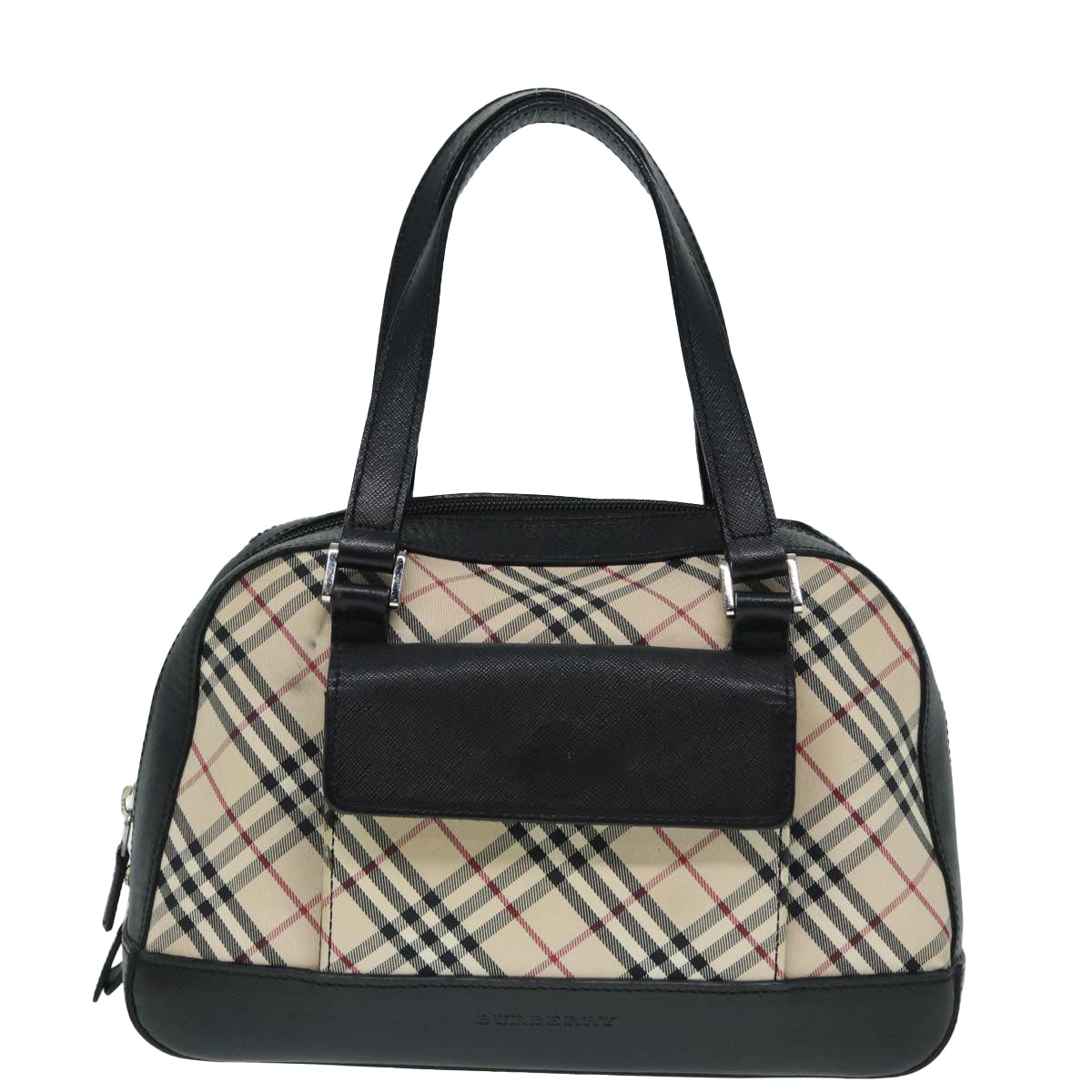 BURBERRY Nova Check Hand Bag Canvas Beige Silver Auth bs17636