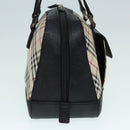 BURBERRY Nova Check Hand Bag Canvas Beige Silver Auth bs17636-5