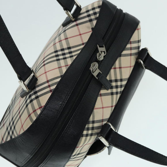 BURBERRY Nova Check Hand Bag Canvas Beige Silver Auth bs17636