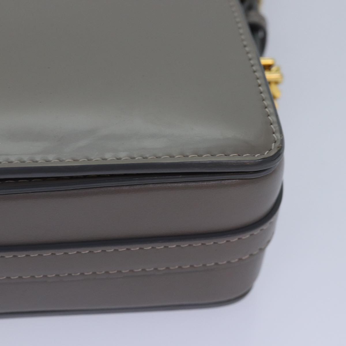 BURBERRY Shoulder Bag Patent leather Gray Gold Auth bs17639