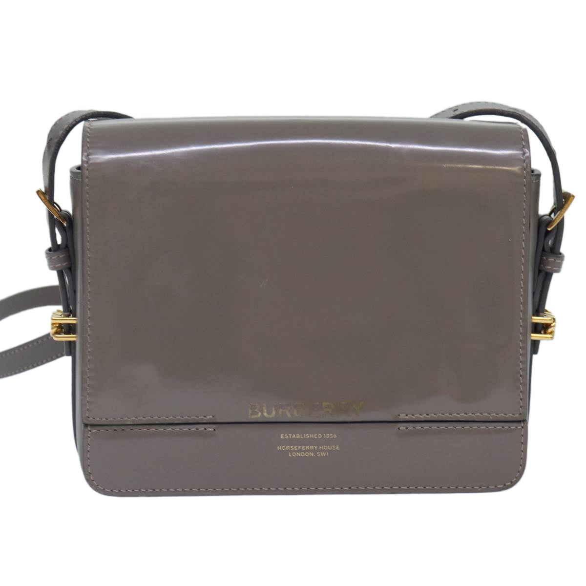 BURBERRY Shoulder Bag Patent leather Gray Gold Auth bs17639 - 0