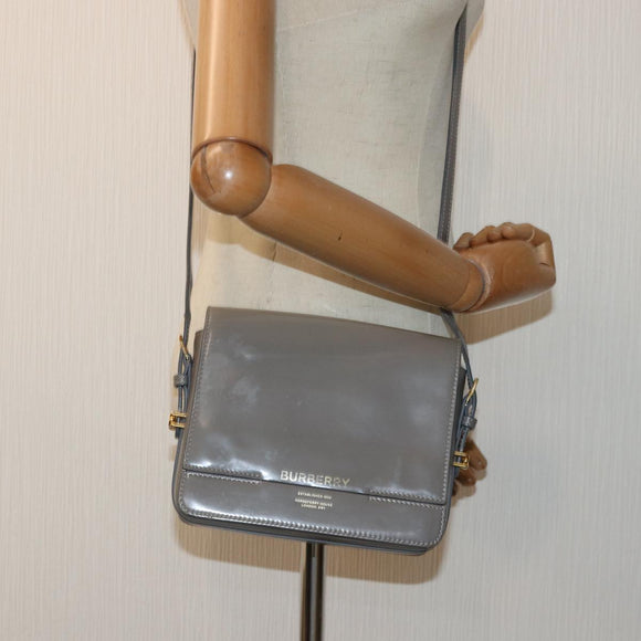 BURBERRY Shoulder Bag Patent leather Gray Gold Auth bs17639