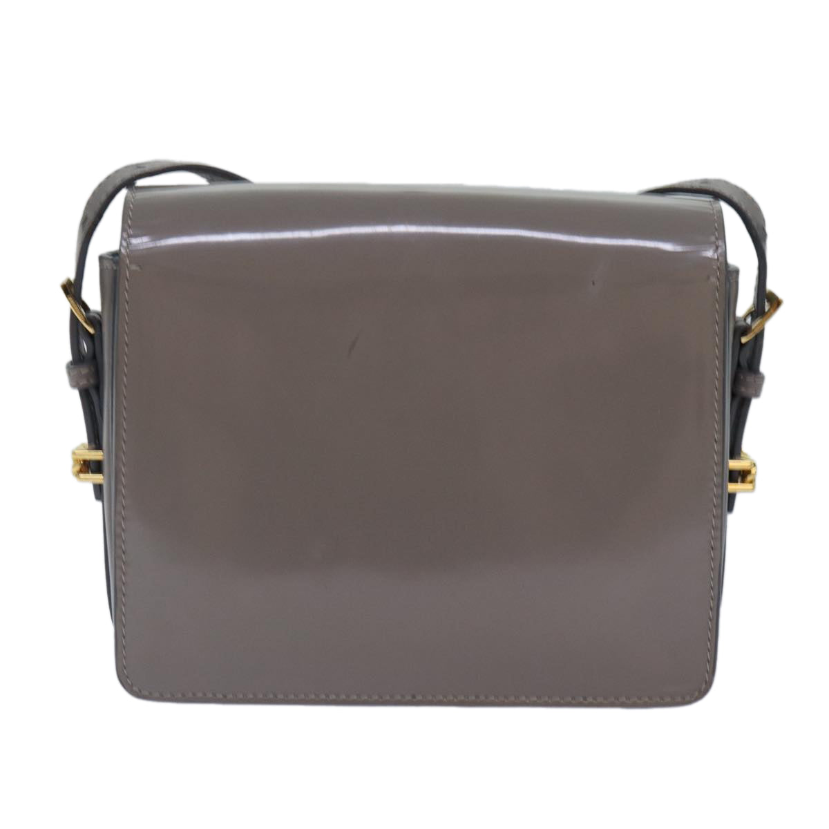 BURBERRY Shoulder Bag Patent leather Gray Gold Auth bs17639