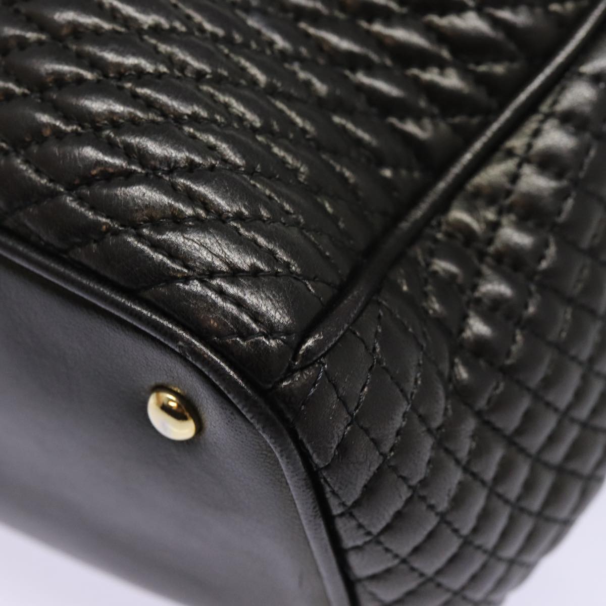 BALLY Quilted Hand Bag Leather Black Gold Auth bs17640