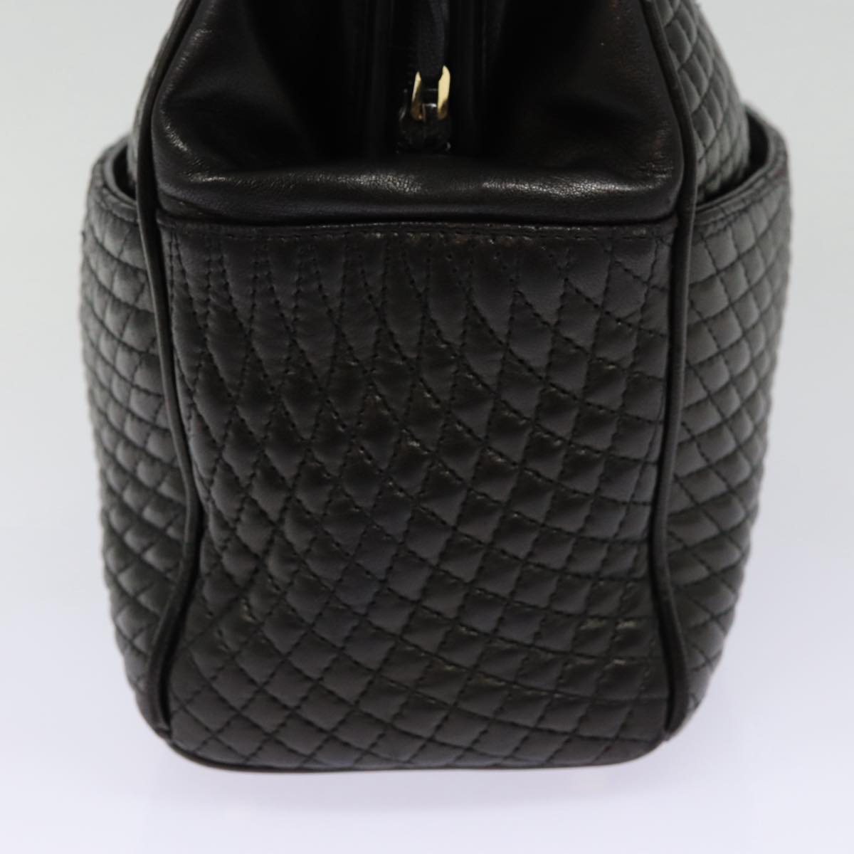 BALLY Quilted Hand Bag Leather Black Gold Auth bs17640