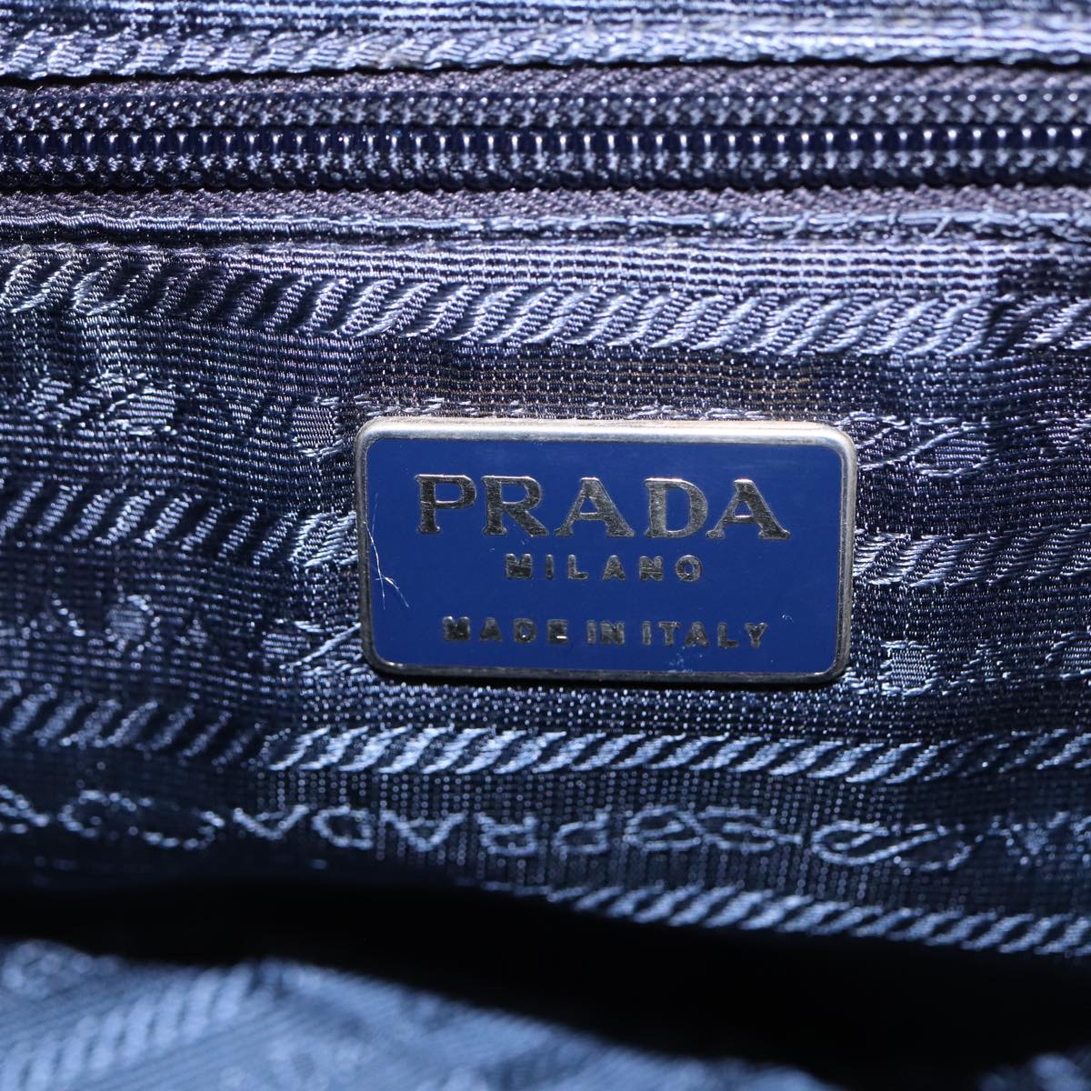 PRADA Shoulder Bag Leather Navy Gold Auth bs17642