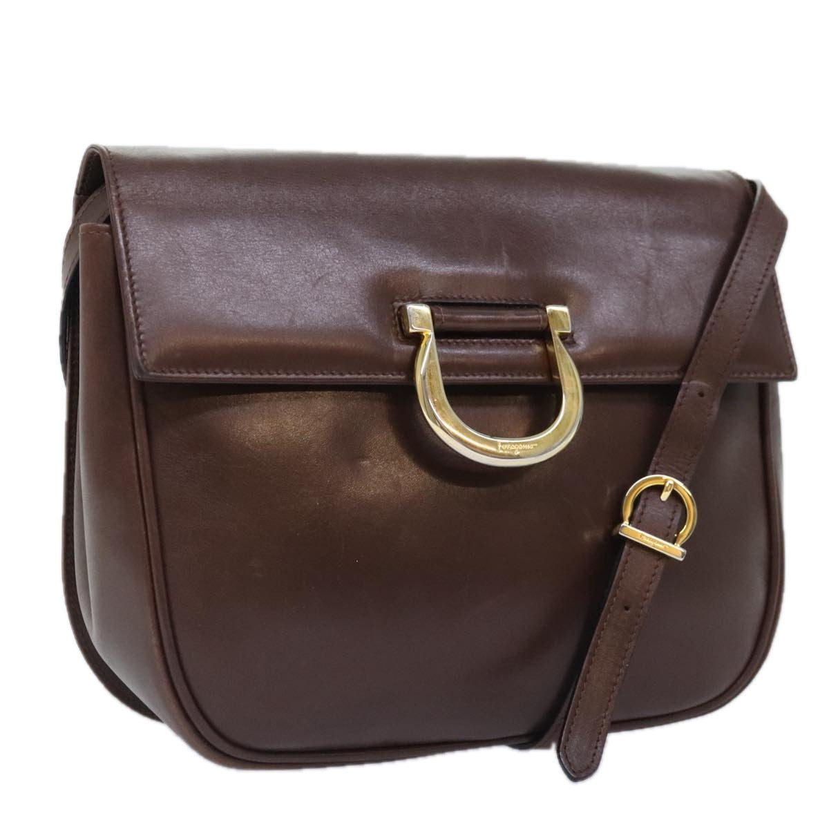 Salvatore Ferragamo Shoulder Bag Leather Brown Auth bs17643