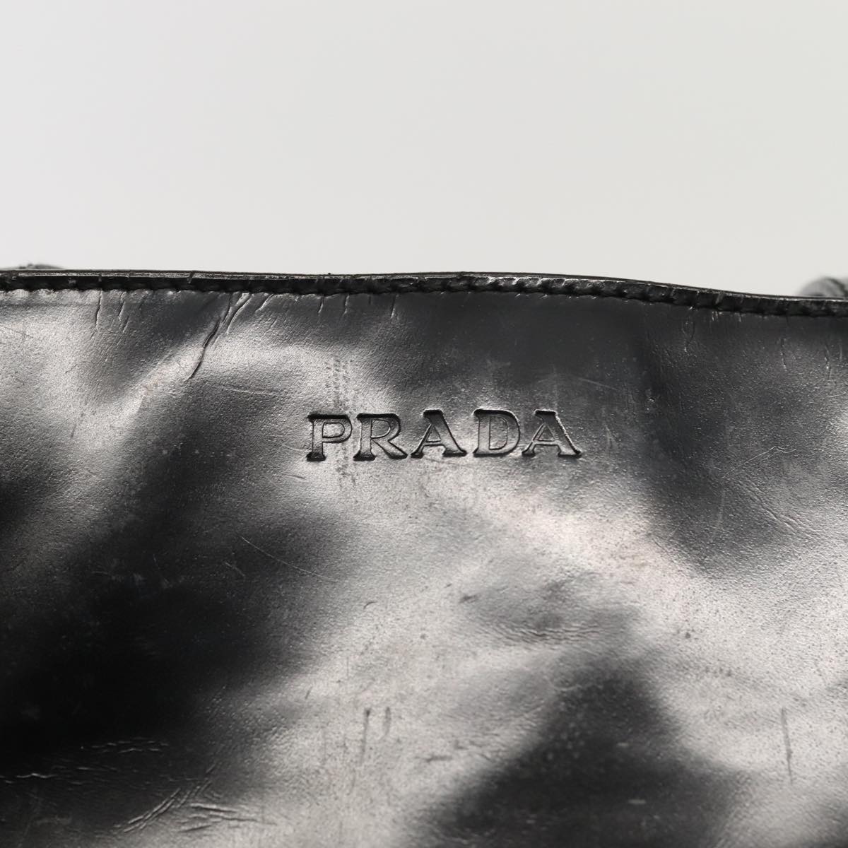 PRADA Hand Bag Patent leather Black Silver Auth bs17646