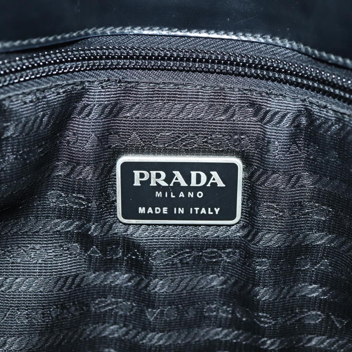 PRADA Hand Bag Patent leather Black Silver Auth bs17646