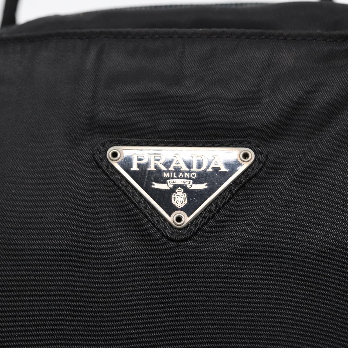 PRADA Hand Bag Nylon Black Silver Auth bs17647