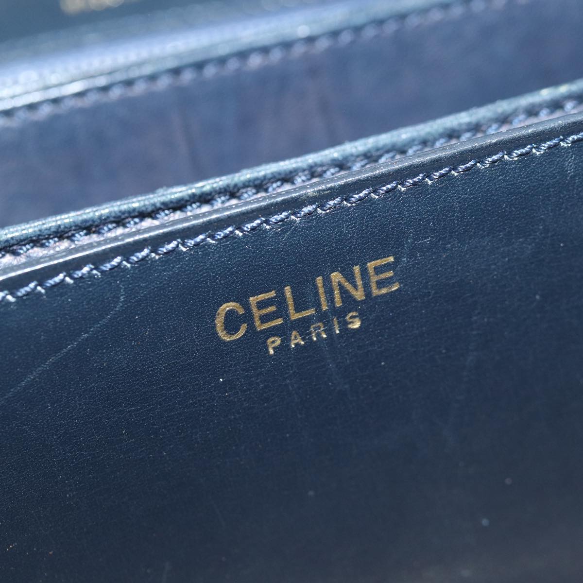 CELINE Horse Carriage Shoulder Bag Leather Navy Gold Auth bs17652