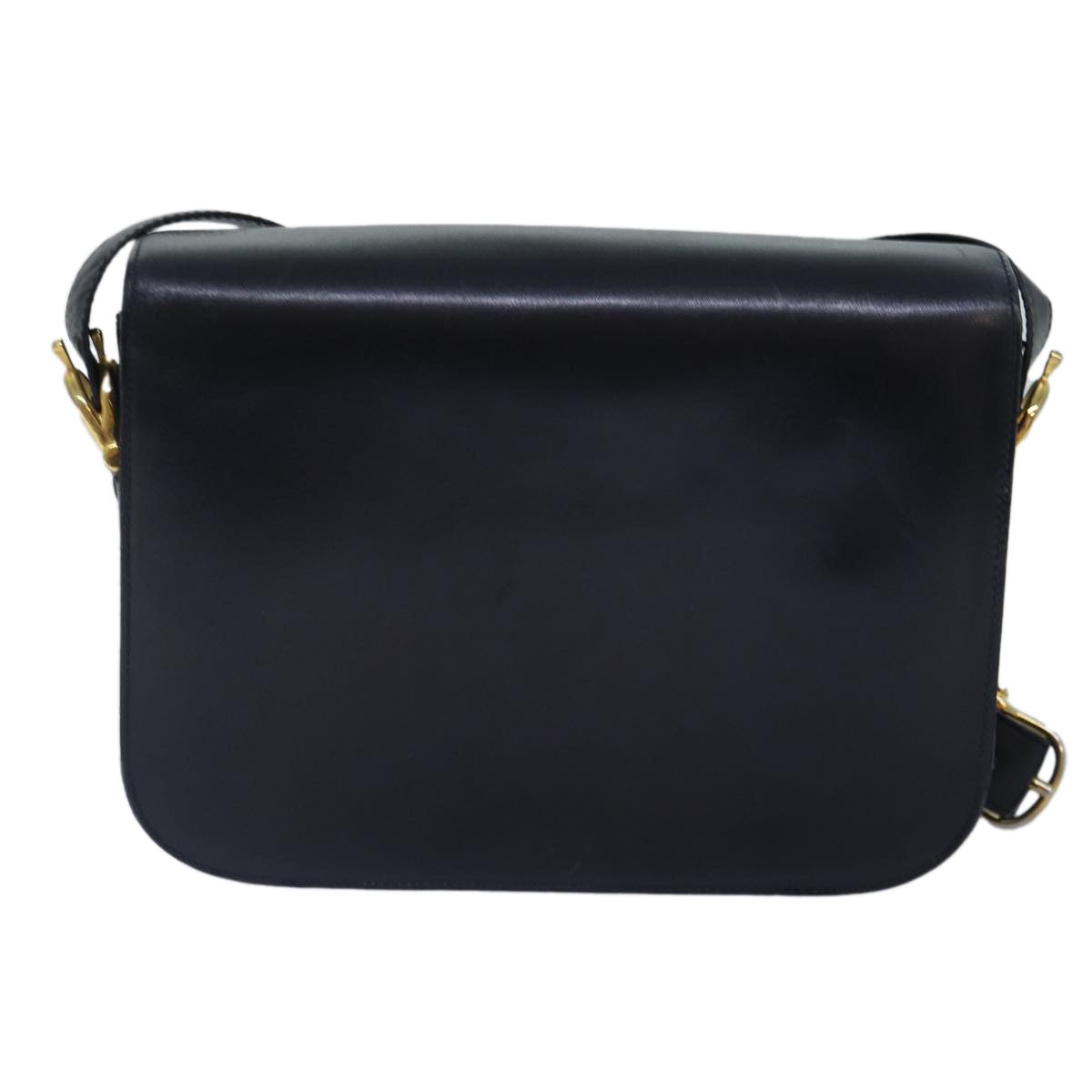 CELINE Horse Carriage Shoulder Bag Leather Navy Gold Auth bs17652 - 0