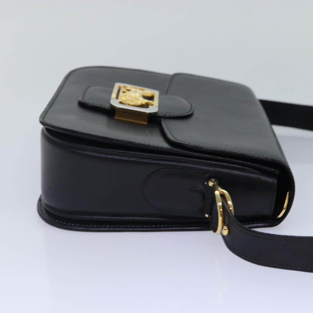 CELINE Horse Carriage Shoulder Bag Leather Black Gold Auth bs17653