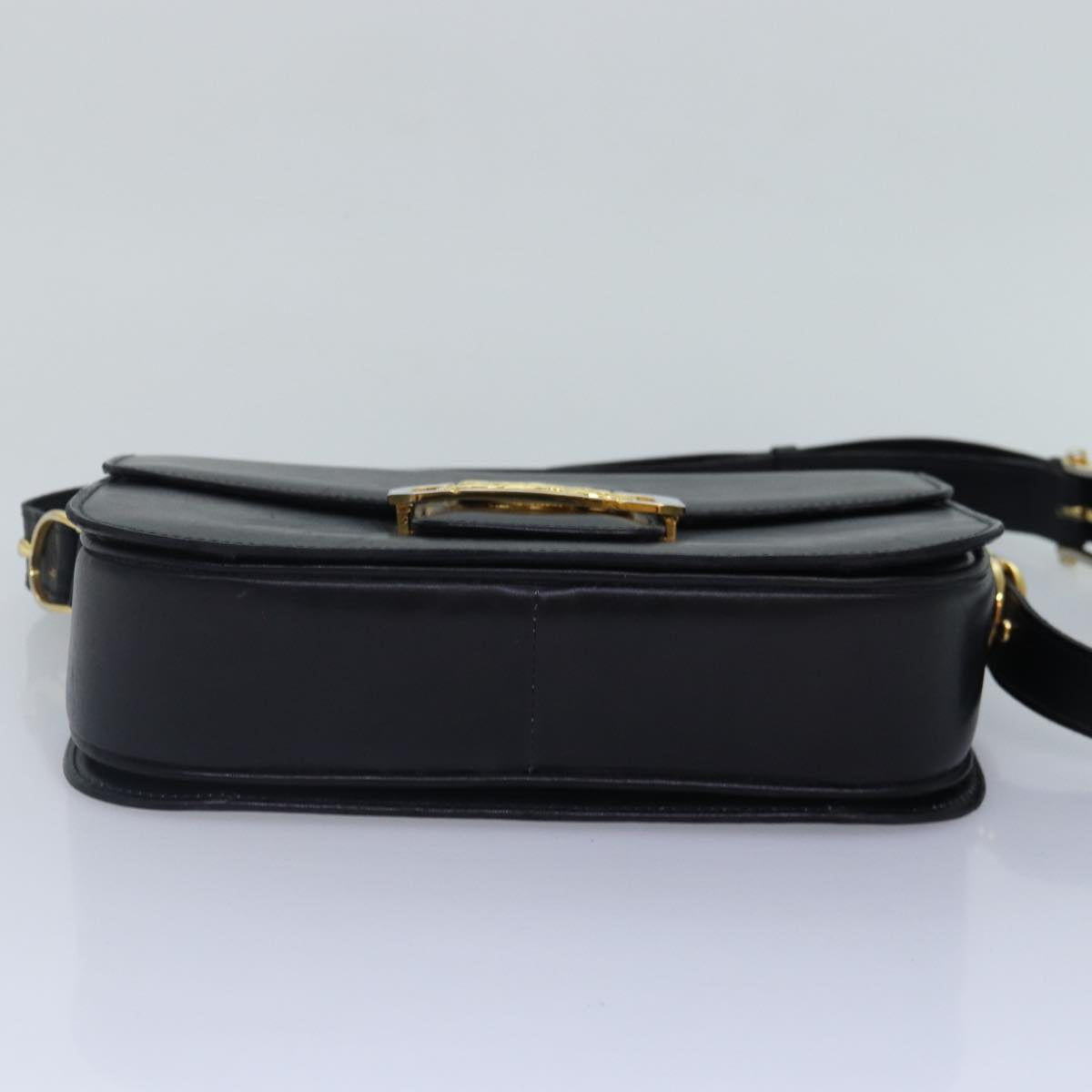 CELINE Horse Carriage Shoulder Bag Leather Black Gold Auth bs17653