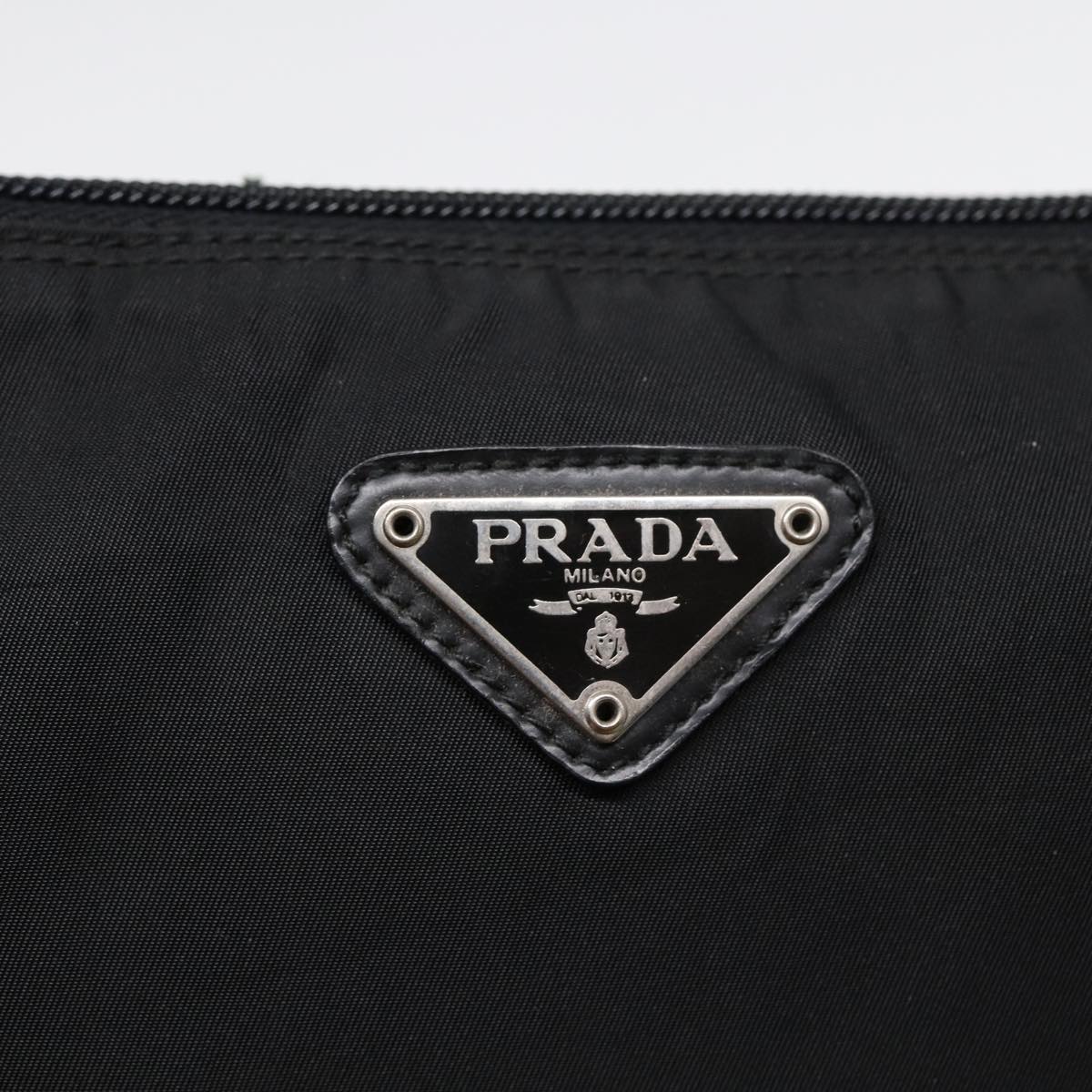 PRADA Pouch Nylon Black Silver Auth bs17654