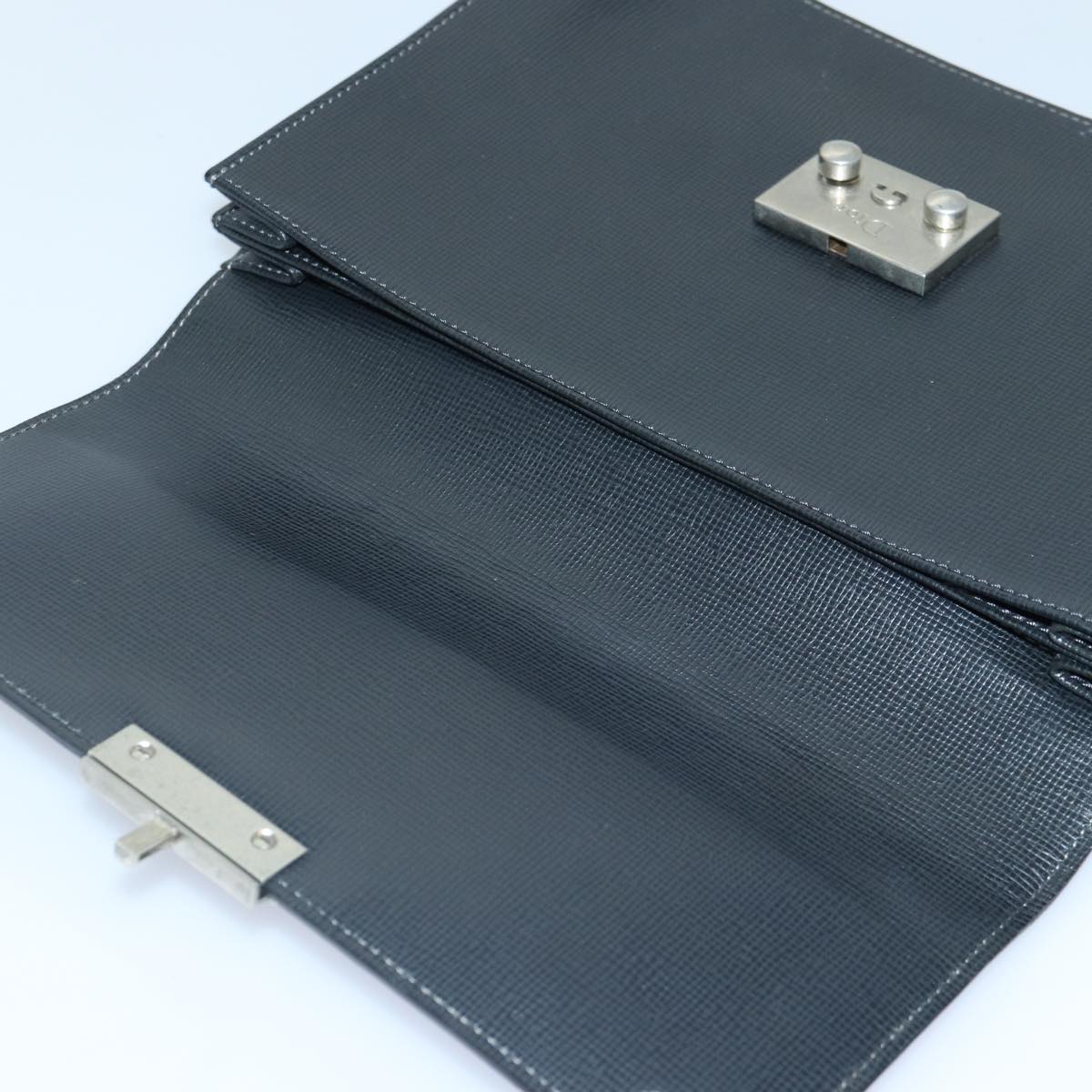 Christian Dior Clutch Bag Leather Black Silver Auth bs17656