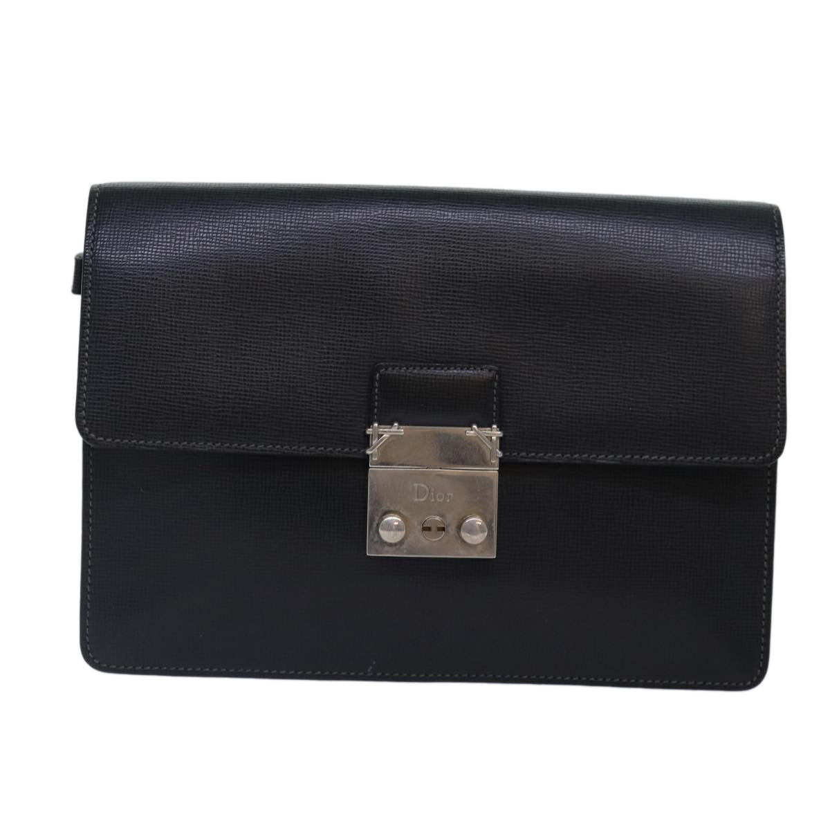 Christian Dior Clutch Bag Leather Black Silver Auth bs17656 - 0