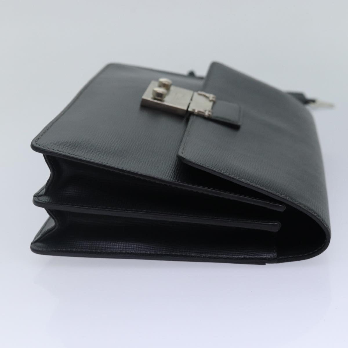 Christian Dior Clutch Bag Leather Black Silver Auth bs17656