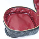 CHANEL Vanity Cosmetic Pouch Lamb Skin Black Gold CC Auth bs17658-9