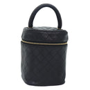 CHANEL Vanity Cosmetic Pouch Lamb Skin Black Gold CC Auth bs17658-1
