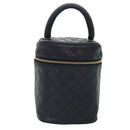 CHANEL Vanity Cosmetic Pouch Lamb Skin Black Gold CC Auth bs17658-13