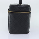 CHANEL Vanity Cosmetic Pouch Lamb Skin Black Gold CC Auth bs17658-3
