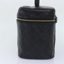 CHANEL Vanity Cosmetic Pouch Lamb Skin Black Gold CC Auth bs17658-4