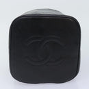 CHANEL Vanity Cosmetic Pouch Lamb Skin Black Gold CC Auth bs17658-5