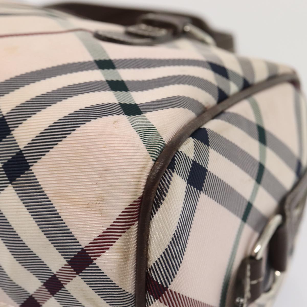 BURBERRY Nova Check Blue Label Hand Bag Nylon Pink Silver Auth bs17669