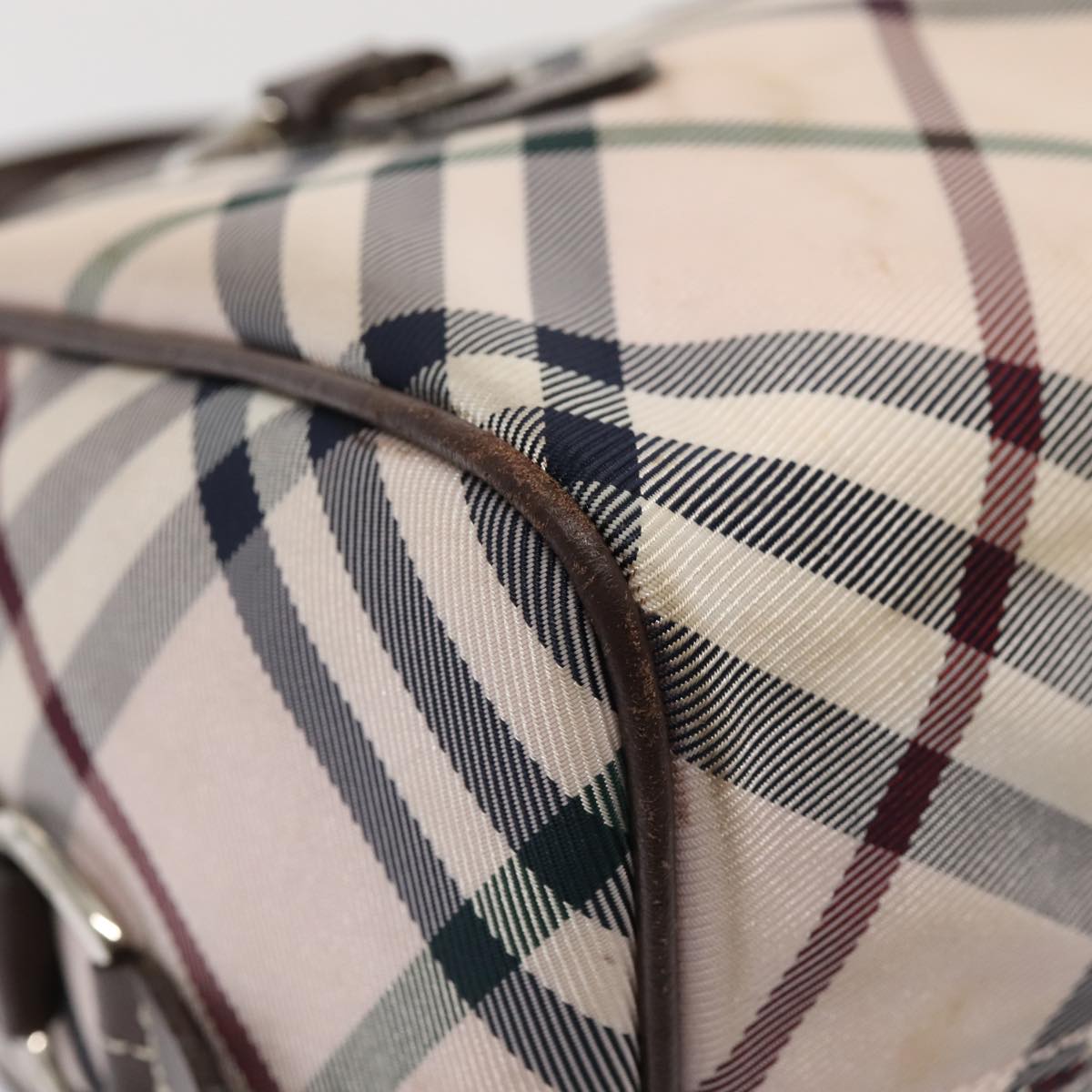 BURBERRY Nova Check Blue Label Hand Bag Nylon Pink Silver Auth bs17669