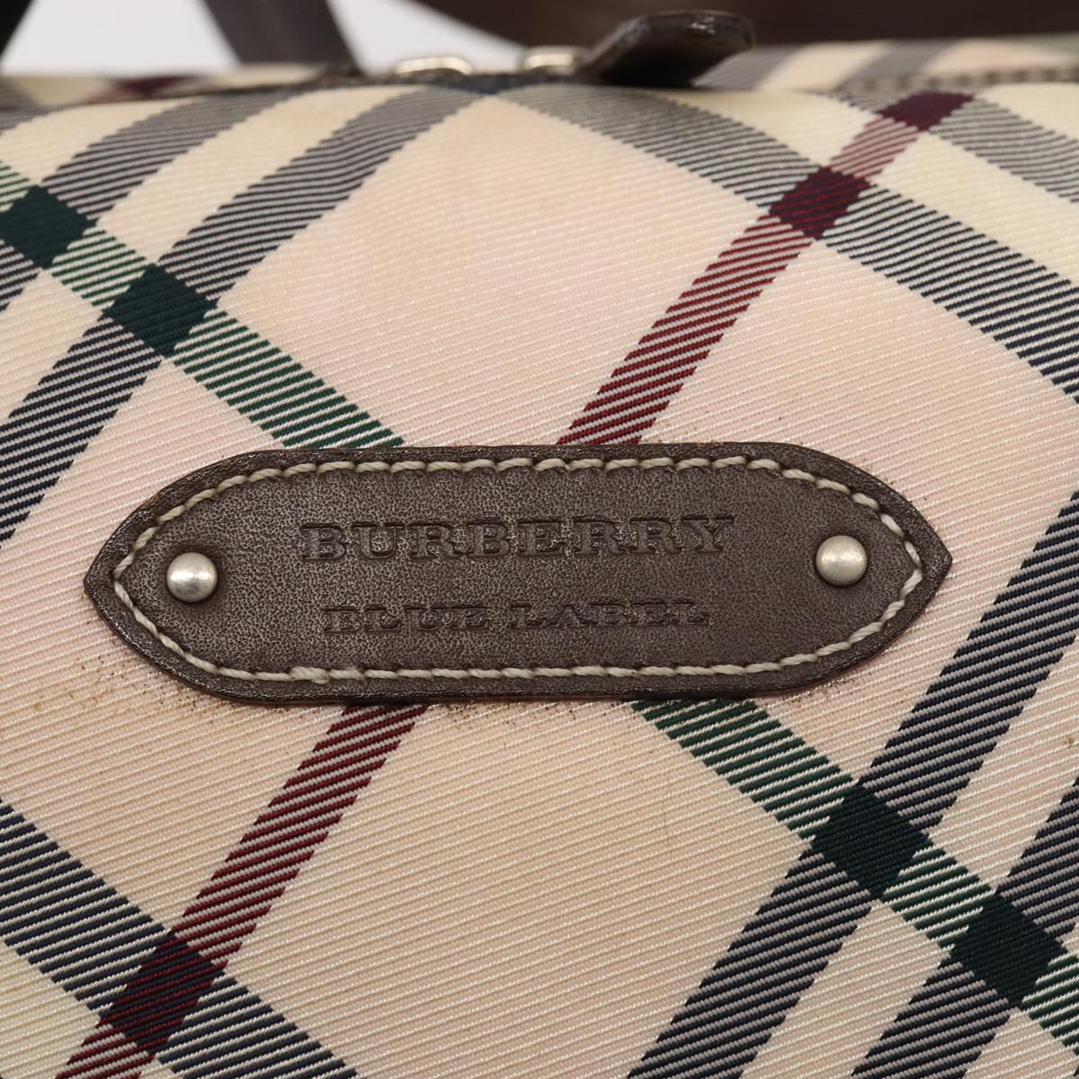 BURBERRY Nova Check Blue Label Hand Bag Nylon Pink Silver Auth bs17669