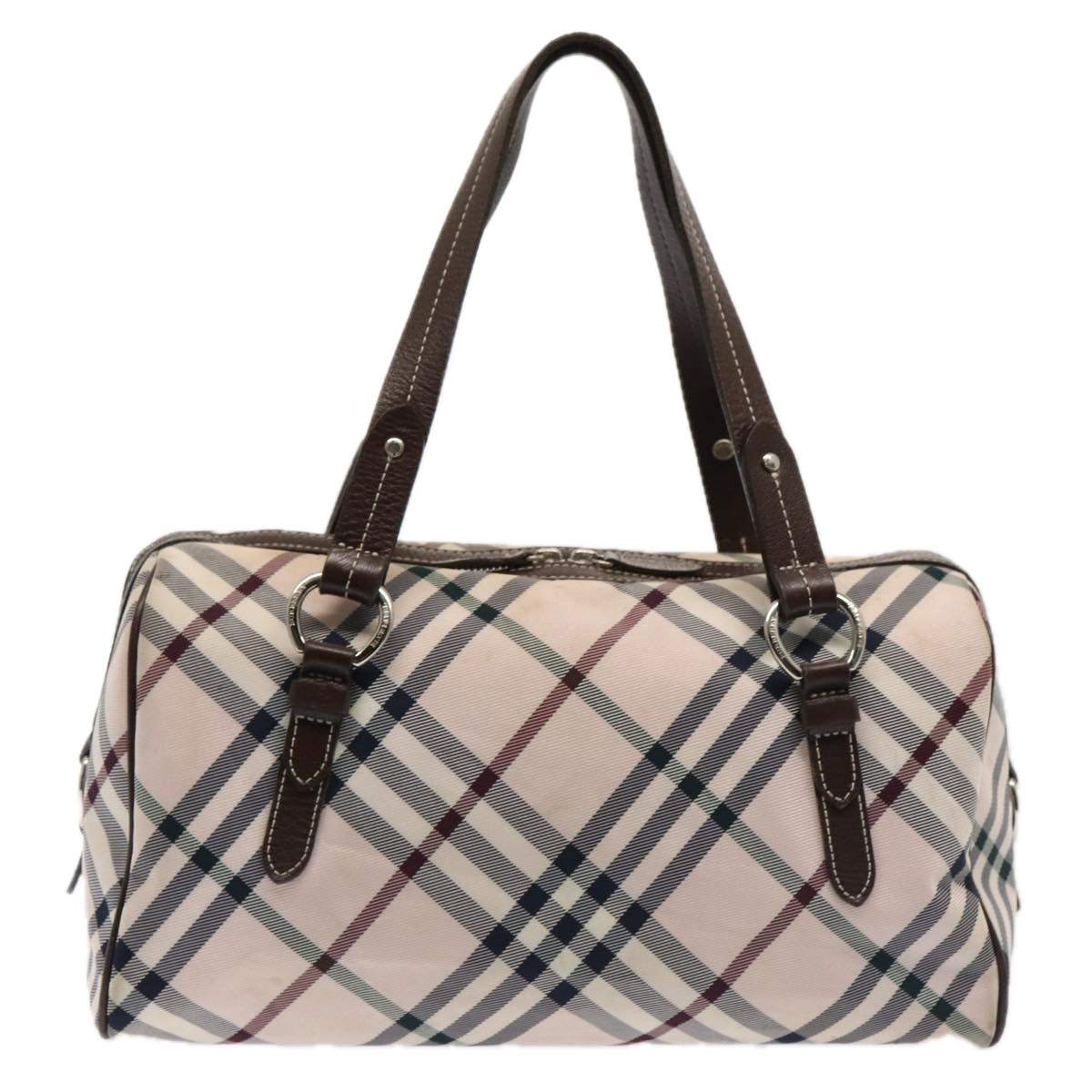 BURBERRY Nova Check Blue Label Hand Bag Nylon Pink Silver Auth bs17669 - 0