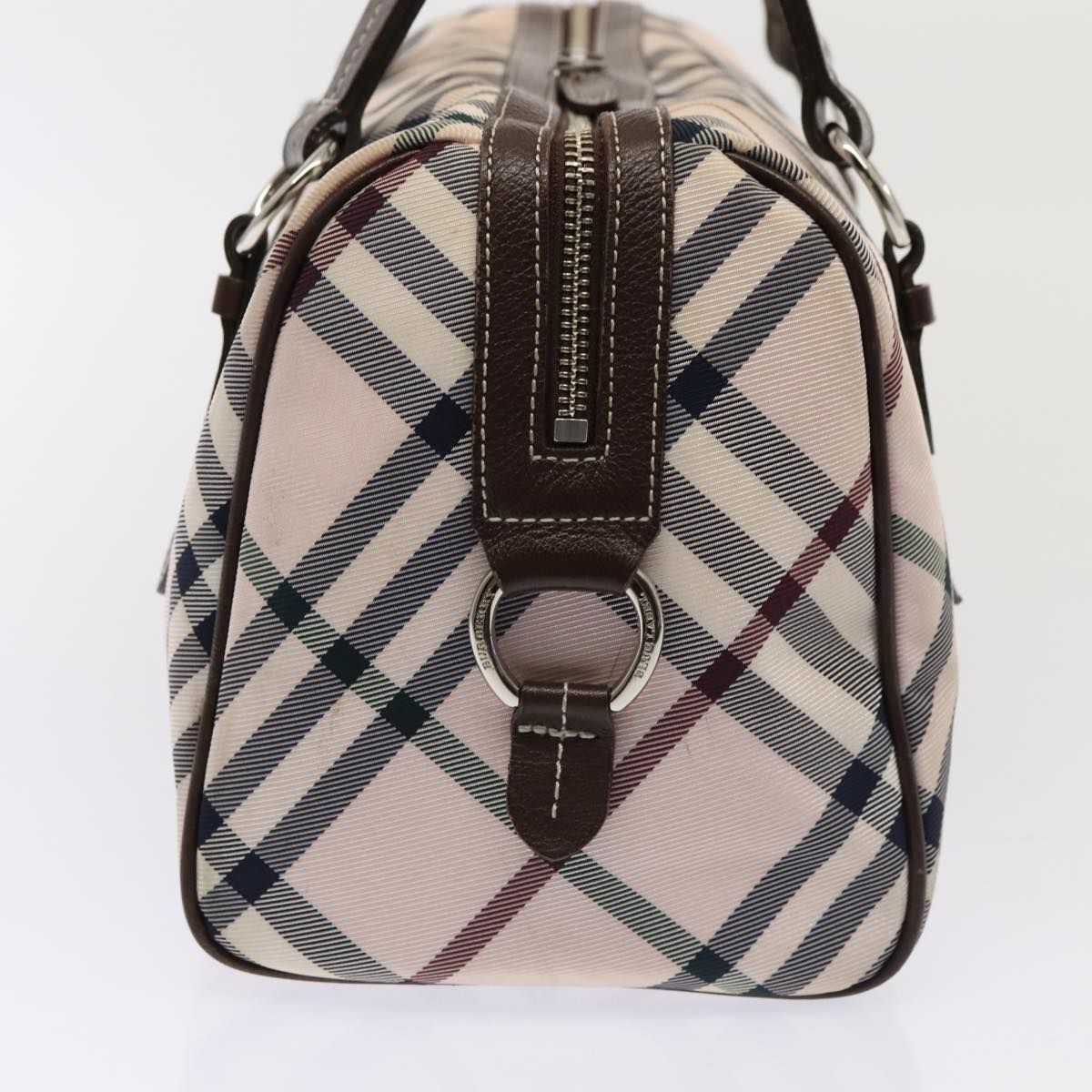 BURBERRY Nova Check Blue Label Hand Bag Nylon Pink Silver Auth bs17669