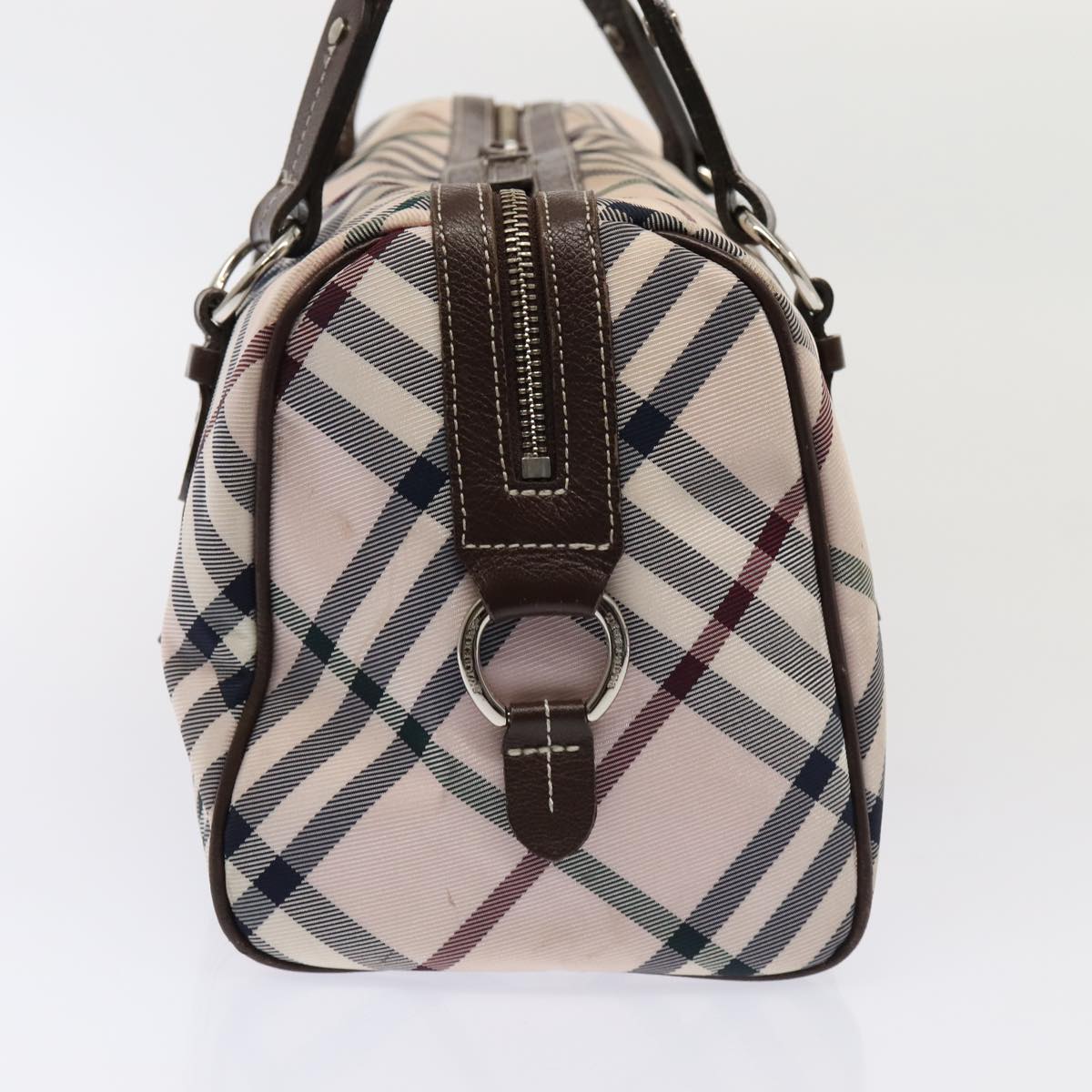 BURBERRY Nova Check Blue Label Hand Bag Nylon Pink Silver Auth bs17669