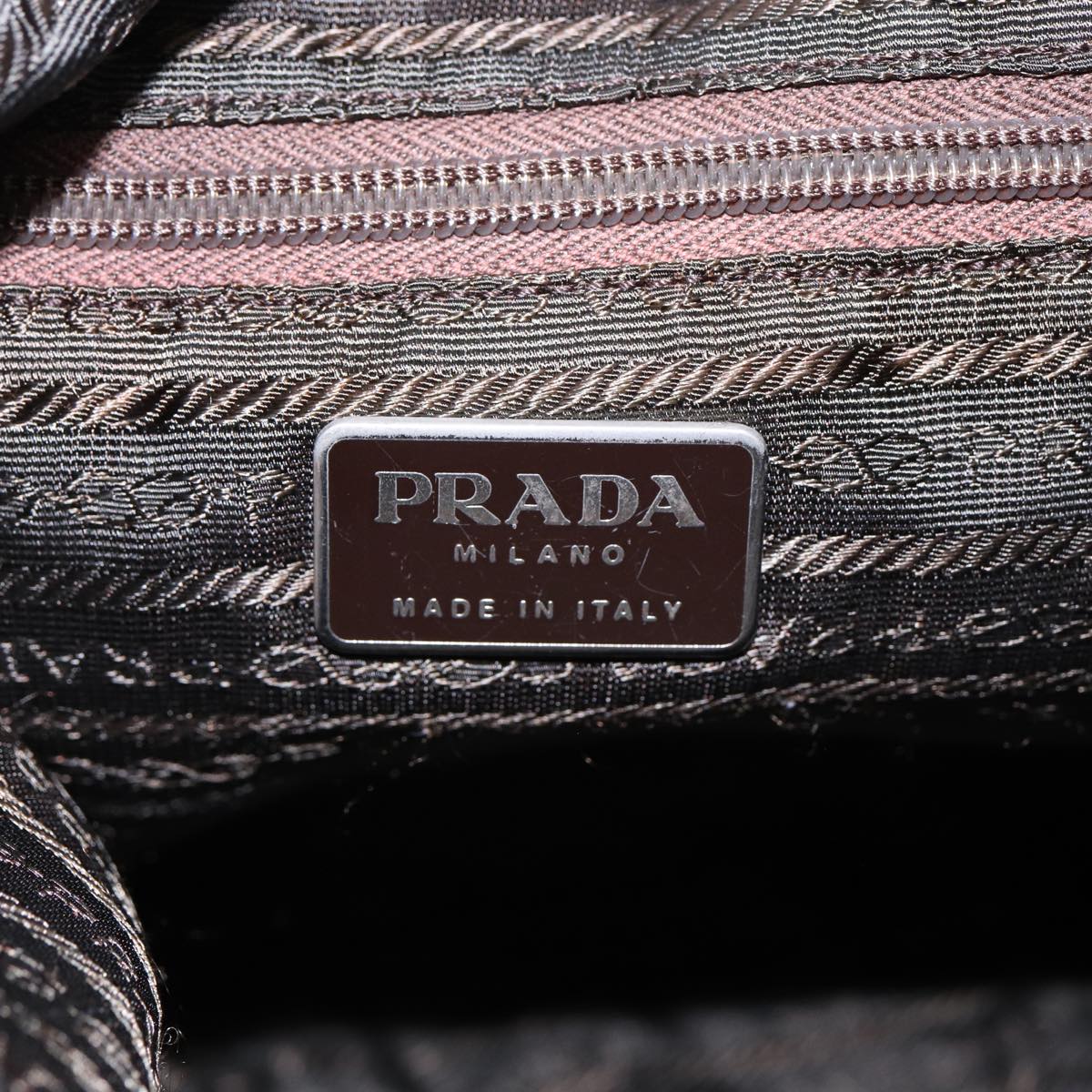 PRADA Tote Bag Nylon Beige Silver Auth bs17670