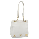 CHANEL Chain Shoulder Bag Calf Skin White Gold CC Auth bs17674-1