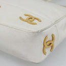 CHANEL Chain Shoulder Bag Calf Skin White Gold CC Auth bs17674-10