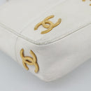 CHANEL Chain Shoulder Bag Calf Skin White Gold CC Auth bs17674-11